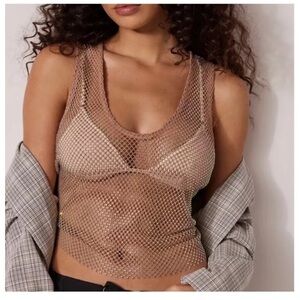 NWOT Intimately Free People filter finish cami crystal mesh pink shimmer top